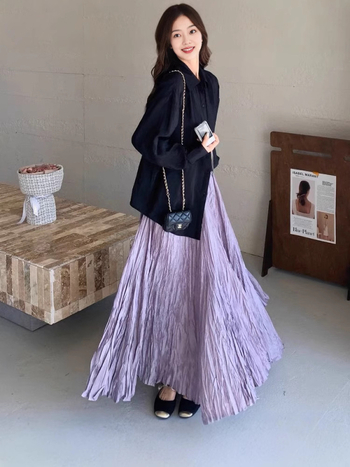 Duga plisirana suknja u retro stilu, poliester 95%+, mikro-elastičnost, proljeće 2025