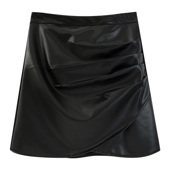 PU kožna mini suknja — jednobojna, mikroelastičnost, elegantan gradski stil