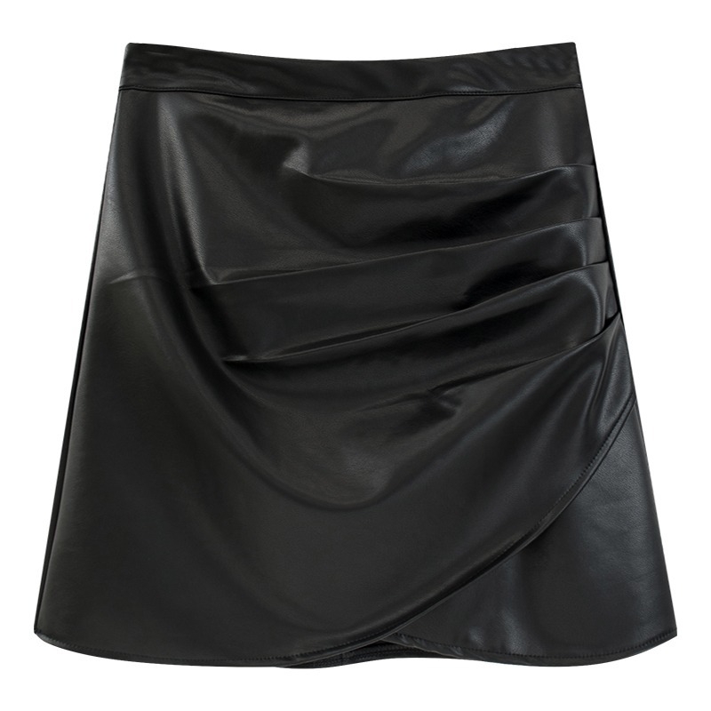 PU kožna mini suknja — jednobojna, mikroelastičnost, elegantan gradski stil