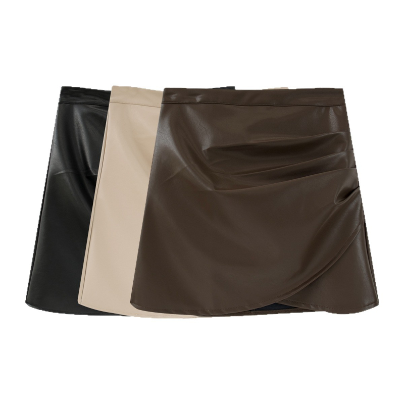 PU kožna mini suknja — jednobojna, mikroelastičnost, elegantan gradski stil