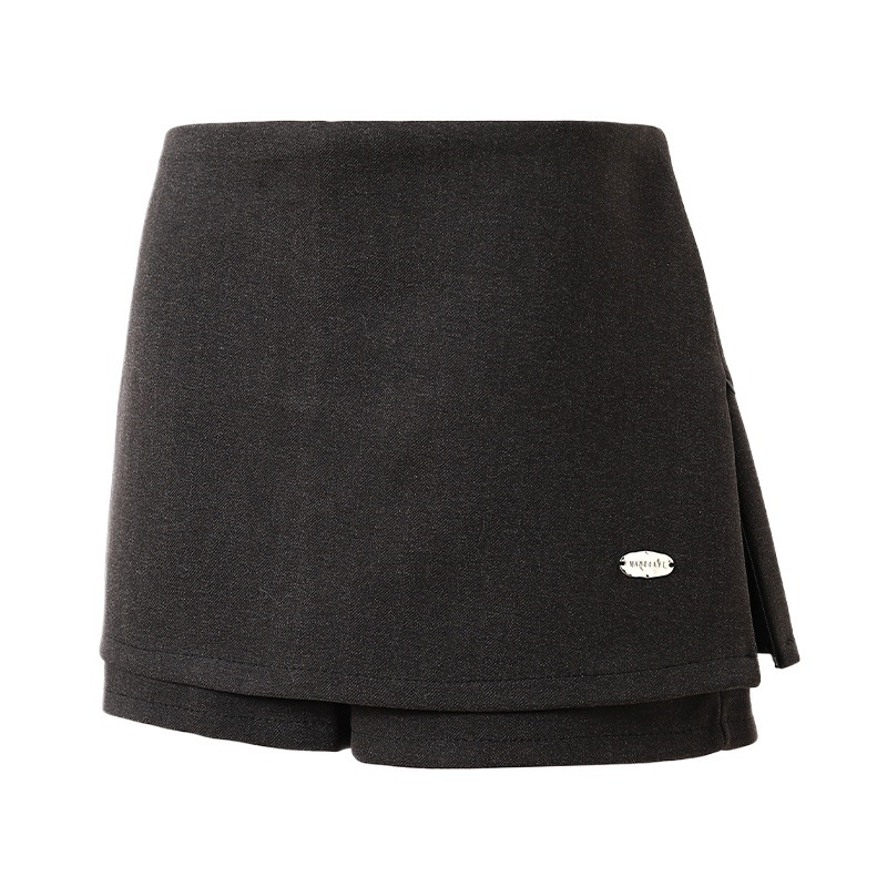 Vunena mini suknja s hip krojem, jednobojni uzorak, Mercerizirana izrada, Zima 2024