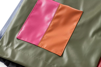 PU koža s umjetnim krznom, color-block uzorak, stojeći ovratnik, dugi rukavi, širokog kroja