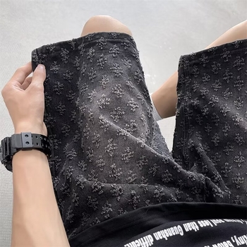 Traper kratke hlače, udobnog ravnog kroja, jacquard dizajn, američki stil, ljeto, duljina 5/8, poliester 78%