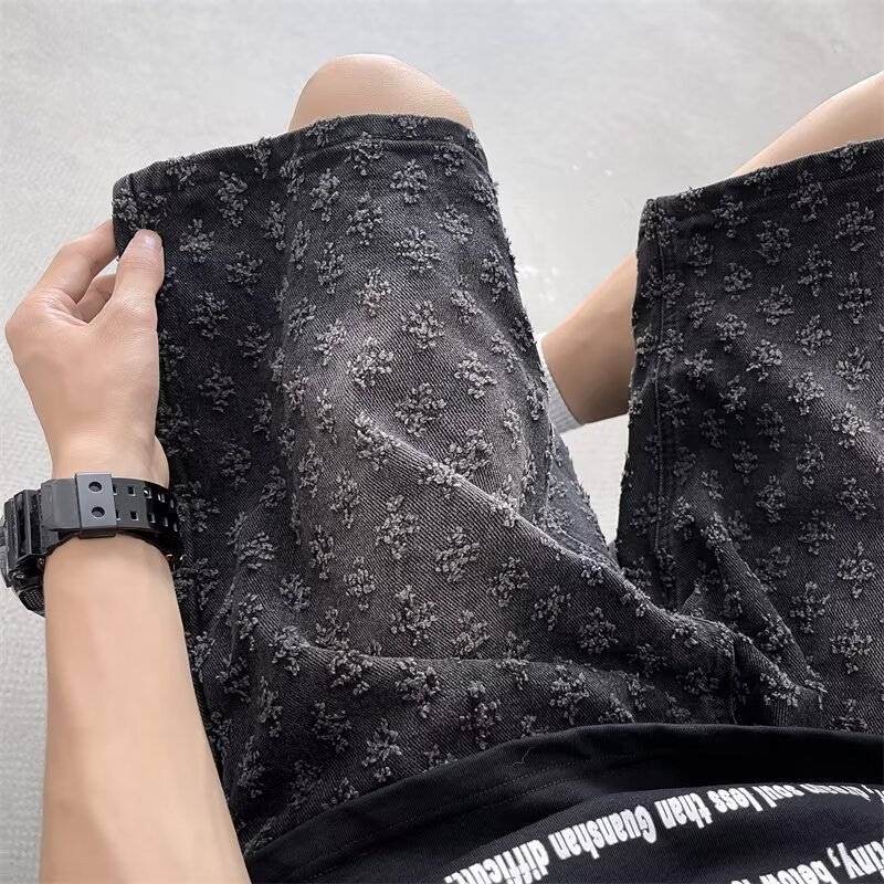 Traper kratke hlače, udobnog ravnog kroja, jacquard dizajn, američki stil, ljeto, duljina 5/8, poliester 78%