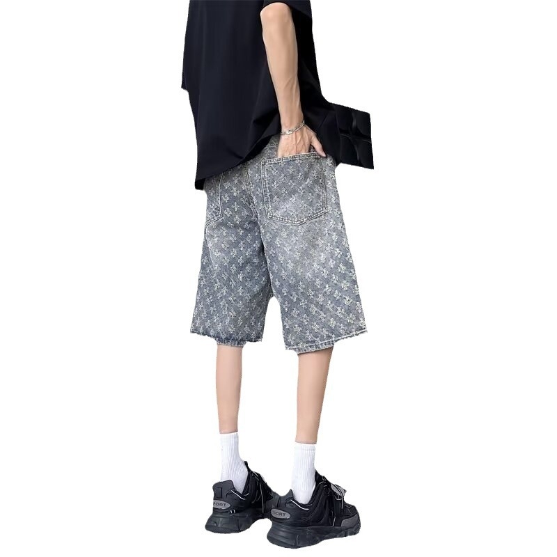 Traper kratke hlače, udobnog ravnog kroja, jacquard dizajn, američki stil, ljeto, duljina 5/8, poliester 78%