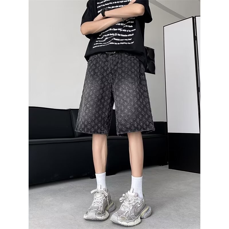 Traper kratke hlače, udobnog ravnog kroja, jacquard dizajn, američki stil, ljeto, duljina 5/8, poliester 78%