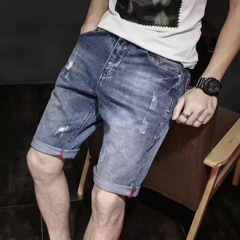 Muške kratke hlače ravnog kroja s poderotinama i rupama, poliester, ljeto, street stil