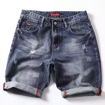Muške kratke hlače ravnog kroja s poderotinama i rupama, poliester, ljeto, street stil