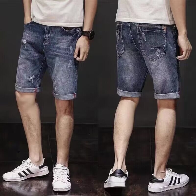 Muške kratke hlače ravnog kroja s poderotinama i rupama, poliester, ljeto, street stil