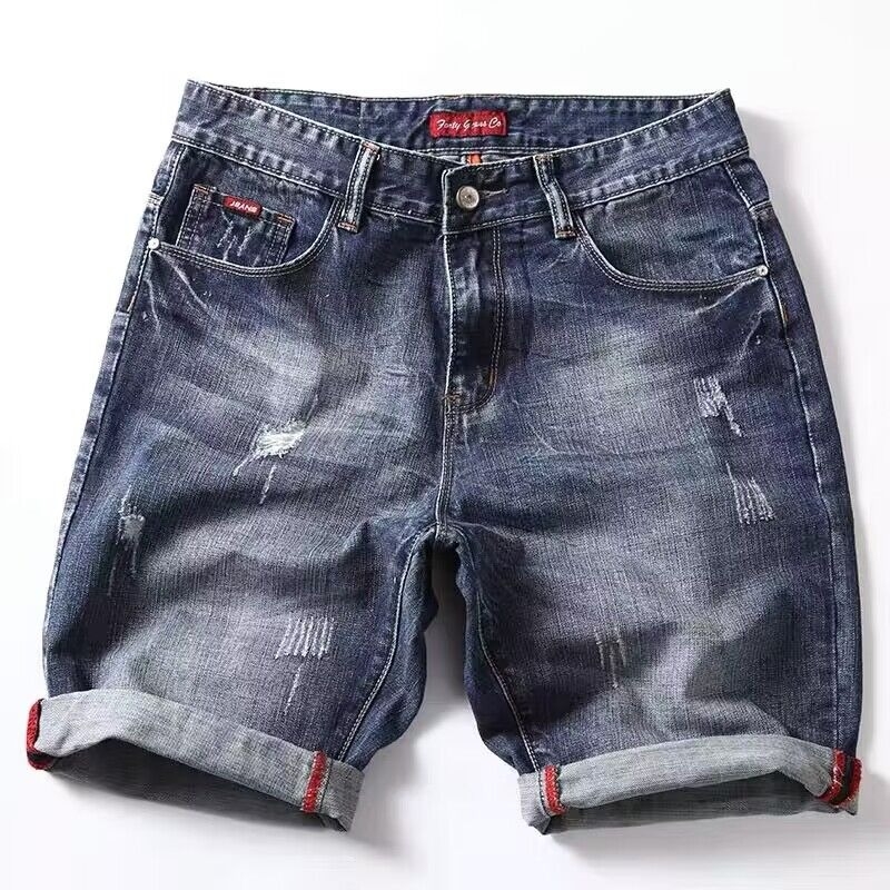 Muške kratke hlače ravnog kroja s poderotinama i rupama, poliester, ljeto, street stil