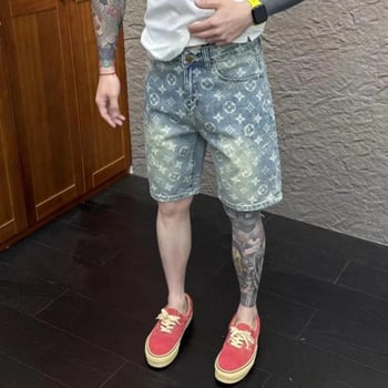 Muške kratke hlače od poliestera s laserski ugraviranim cvjetnim uzorkom, opuštena silueta, mikro-elastičnost, ljeto 2025