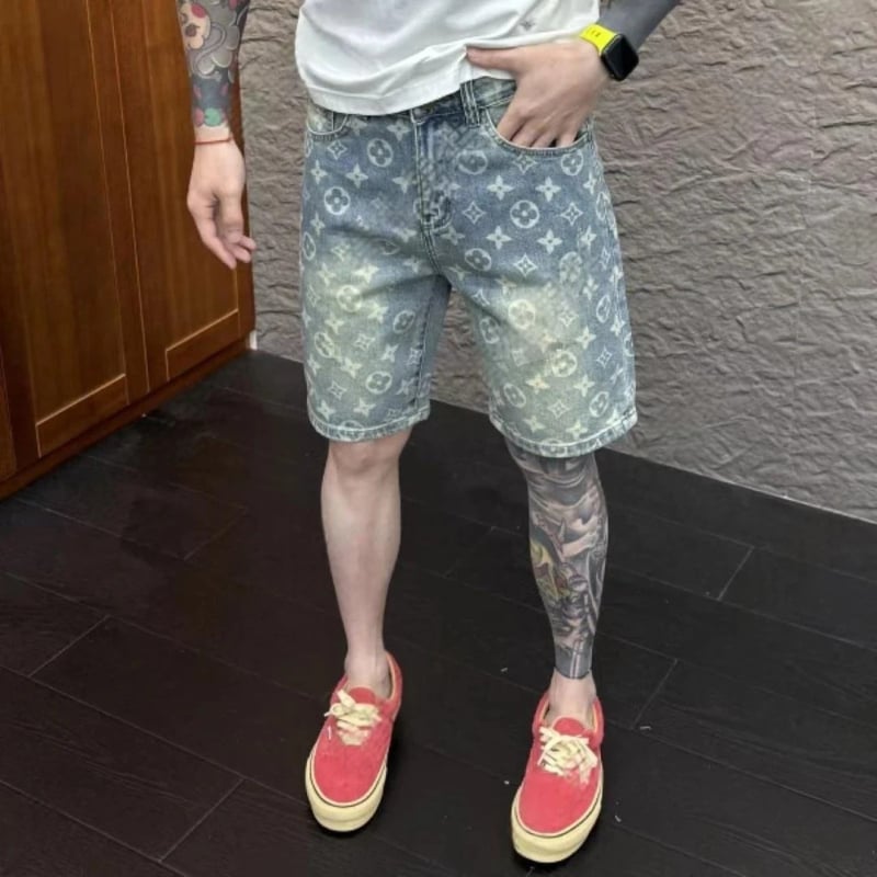 Muške kratke hlače od poliestera s laserski ugraviranim cvjetnim uzorkom, opuštena silueta, mikro-elastičnost, ljeto 2025