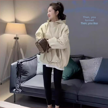 Moteriška apsauga nuo saulės su gobtuvu, laisvas kirpimas, ilgomis rankovėmis, vidutinio ilgio, UPF30+