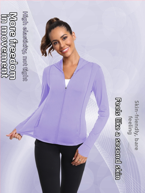 Sievietēm UV aizsardzības jaka UPF50+, plāna elpojoša ar rāvējslēdzēju, poliesters ar elastānu, garas piedurknes