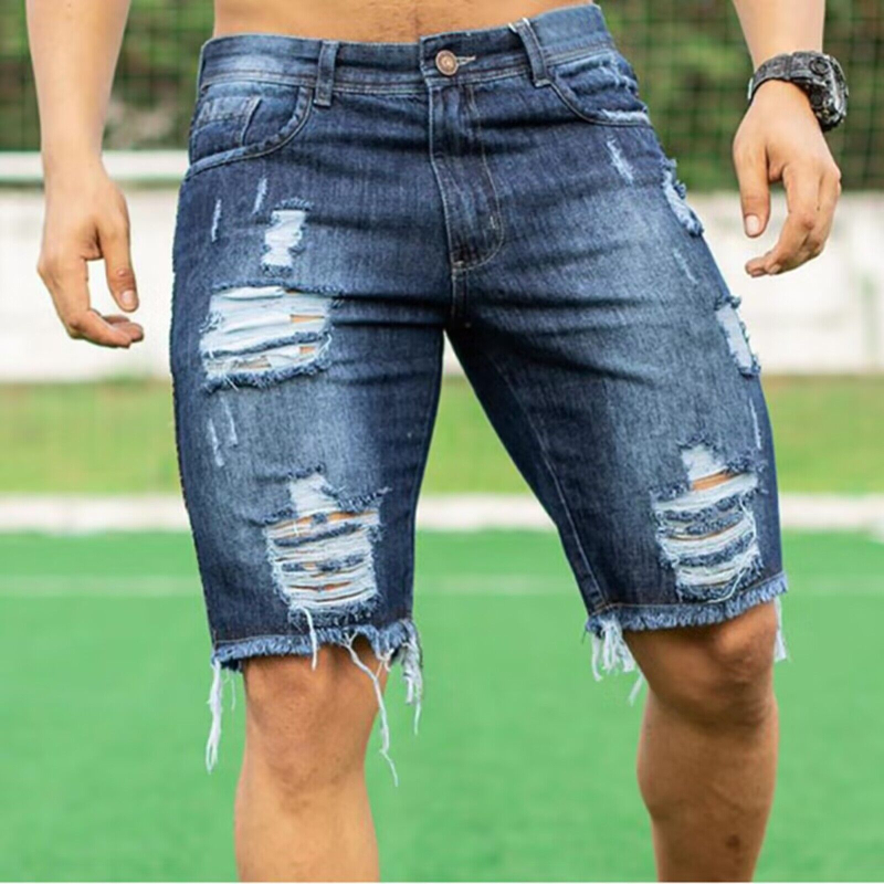 Muške traper šorceve slim-fit, srednji pojas, oprani denim, 70% pamuk