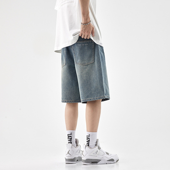 Muške labave traper šorceve - duljina s pet točaka, pamuk-traper, korejski stil, ljeto