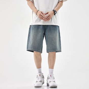Muške labave traper šorceve - duljina s pet točaka, pamuk-traper, korejski stil, ljeto