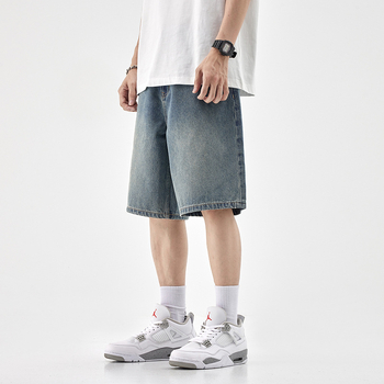 Muške labave traper šorceve - duljina s pet točaka, pamuk-traper, korejski stil, ljeto