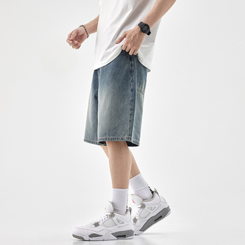 Muške labave traper šorceve - duljina s pet točaka, pamuk-traper, korejski stil, ljeto