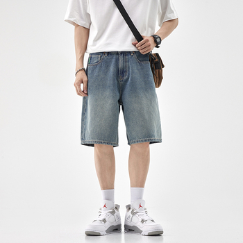 Muške labave traper šorceve - duljina s pet točaka, pamuk-traper, korejski stil, ljeto