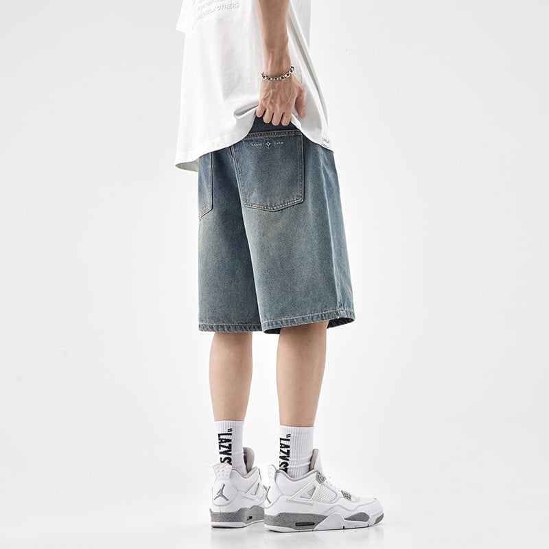 Muške labave traper šorceve - duljina s pet točaka, pamuk-traper, korejski stil, ljeto