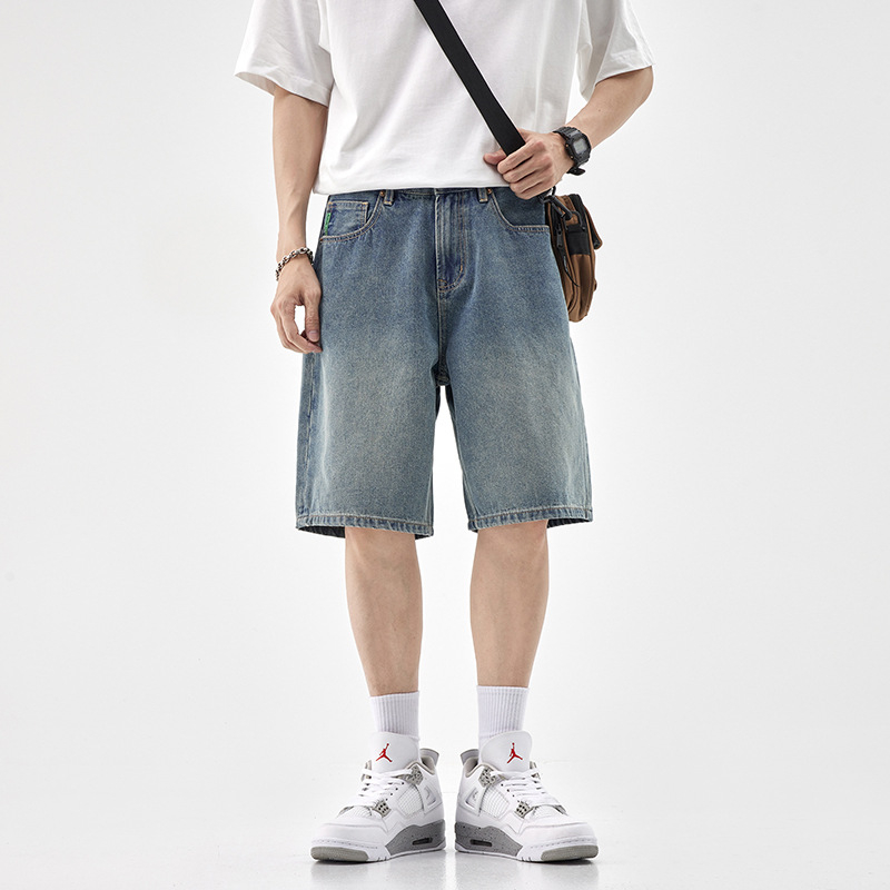 Muške labave traper šorceve - duljina s pet točaka, pamuk-traper, korejski stil, ljeto