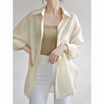 Női poliészter inget-kardigán, laza szabás, hosszú ujjú, egyszínű, üzleti stílus