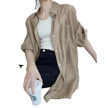 Női poliészter inget-kardigán, laza szabás, hosszú ujjú, egyszínű, üzleti stílus