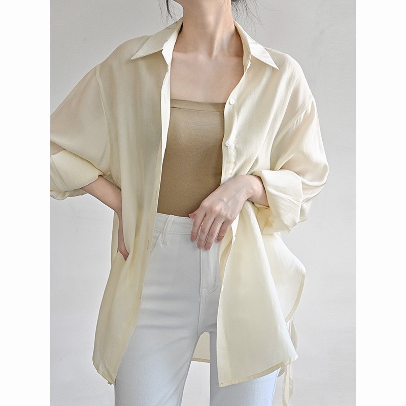 Női poliészter inget-kardigán, laza szabás, hosszú ujjú, egyszínű, üzleti stílus