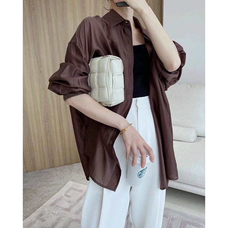 Női poliészter inget-kardigán, laza szabás, hosszú ujjú, egyszínű, üzleti stílus