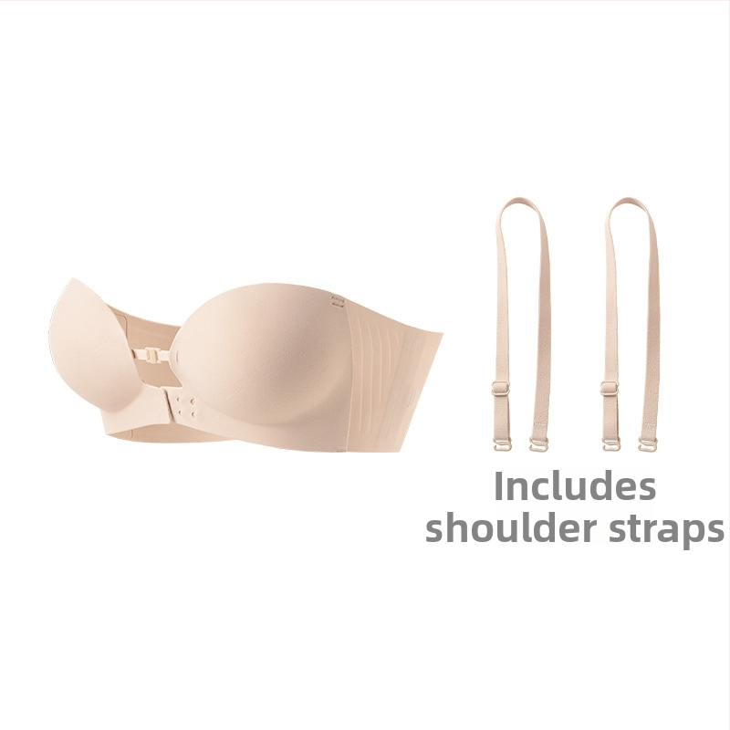 Jednobojni grudnjak bez naramenica s prednjim kopčanjem, protuklizni, nevidljiva leđa, push-up tube top