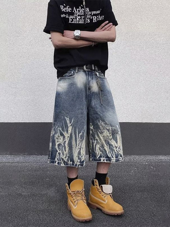 Muške denim Capri šorceve, mikroelastični, ravni kroj, 50-70% pamuk, ljeto 2025