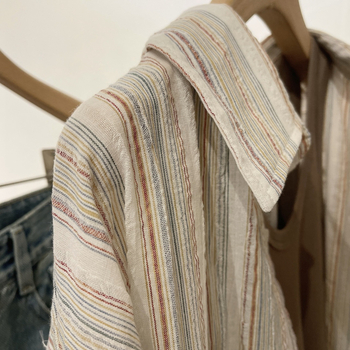 Csíkos ing, japán-koreai laza stílus, hosszú ujjú, cipzár, poliészter