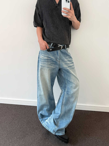 Muške traperice - američki retro, labavog ravnog kroja, srednji porast struka, kopčanje na gumbe, pamuk denim