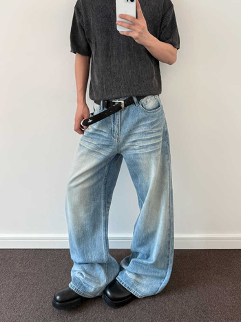 Muške traperice - američki retro, labavog ravnog kroja, srednji porast struka, kopčanje na gumbe, pamuk denim