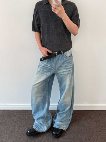 Muške traperice - američki retro, labavog ravnog kroja, srednji porast struka, kopčanje na gumbe, pamuk denim