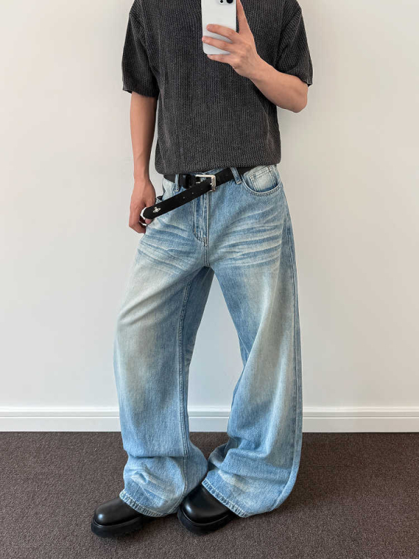 Muške traperice - američki retro, labavog ravnog kroja, srednji porast struka, kopčanje na gumbe, pamuk denim