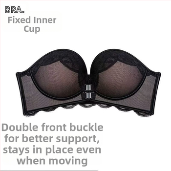 Priekinė užsegimas, be pečių diržų, vamzdelio tipo viršelis, 1/2 puodelio, nailonas, nėriniai, nugara be