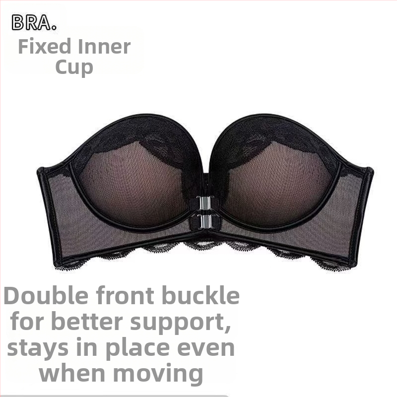 Priekinė užsegimas, be pečių diržų, vamzdelio tipo viršelis, 1/2 puodelio, nailonas, nėriniai, nugara be