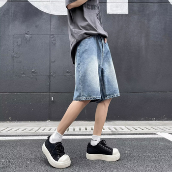 Muške ljetne traper šorceve – opuštena ravna silueta, poluduga dužina, isprano, mikroelastično, 95% pamuk