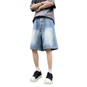 Muške ljetne traper šorceve – opuštena ravna silueta, poluduga dužina, isprano, mikroelastično, 95% pamuk