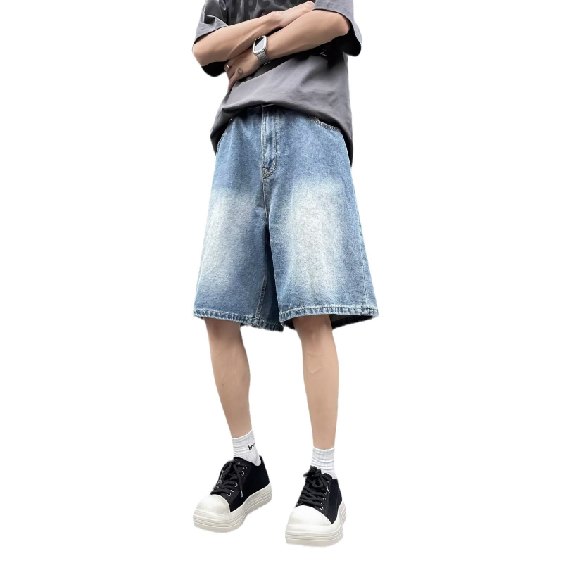 Muške ljetne traper šorceve – opuštena ravna silueta, poluduga dužina, isprano, mikroelastično, 95% pamuk