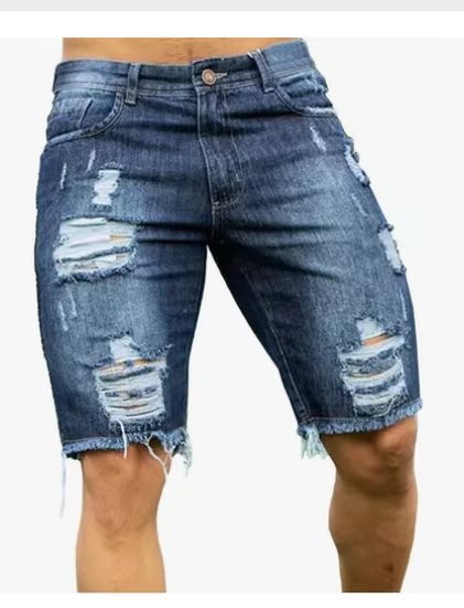 Muške slim-fit traperice s poderanim detaljima, pamuk, ravni kroj, ulični stil, ljetni model