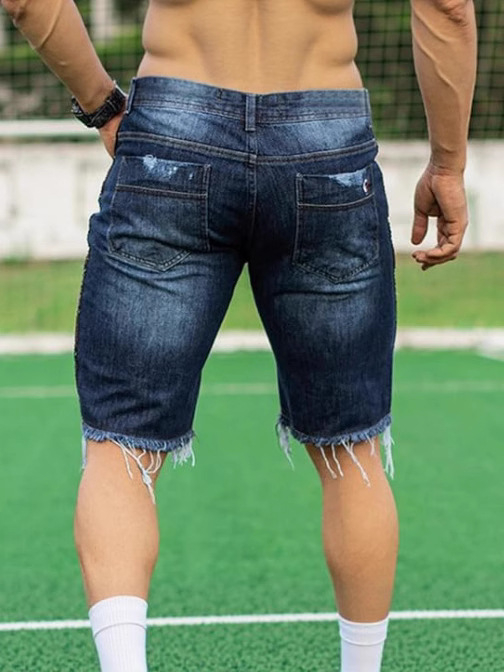 Muške slim-fit traperice s poderanim detaljima, pamuk, ravni kroj, ulični stil, ljetni model