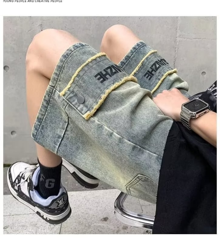 Muške kaubojske šorceve, poliester vlakna, duljina 5 inča, široka silueta, blaga rastezljivost, ljeto 2023