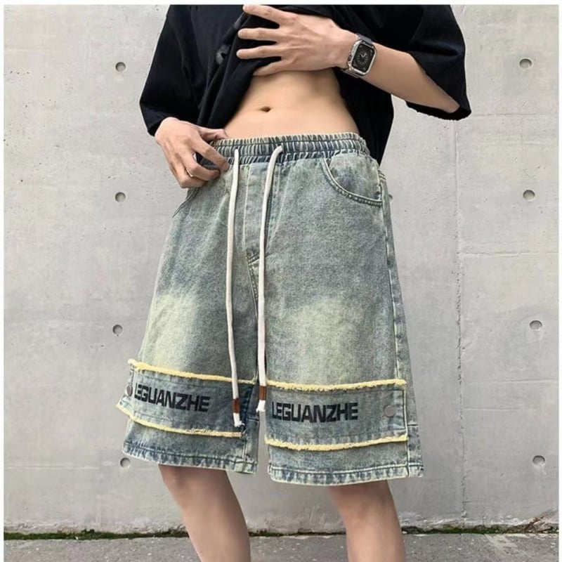 Muške kaubojske šorceve, poliester vlakna, duljina 5 inča, široka silueta, blaga rastezljivost, ljeto 2023