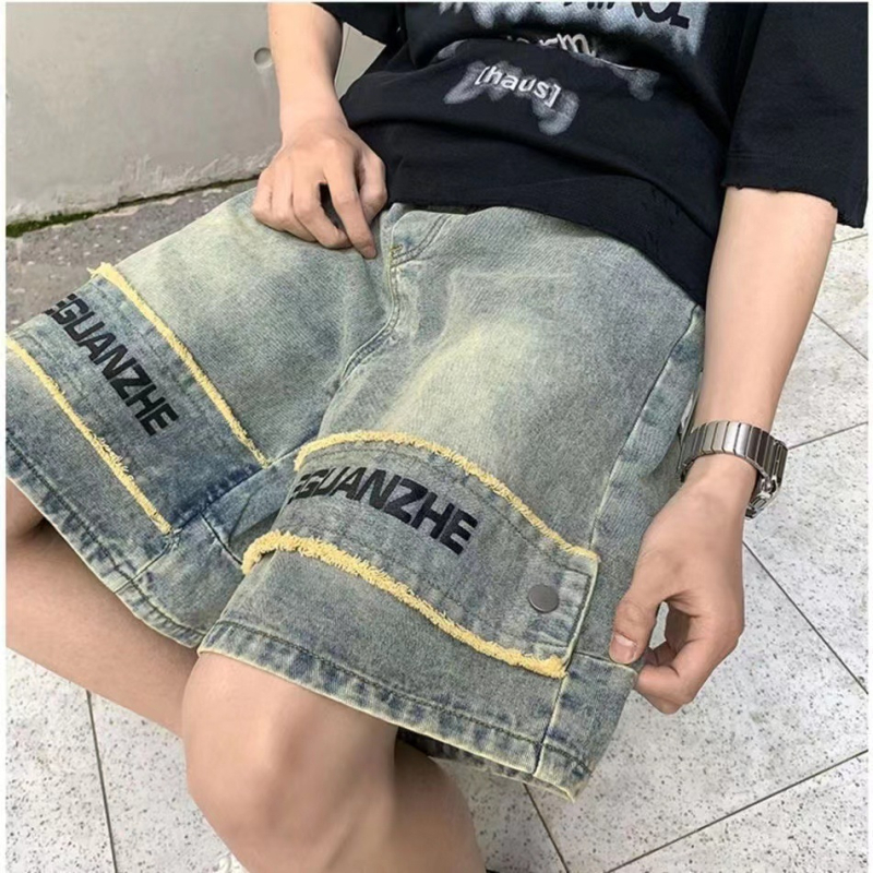 Muške kaubojske šorceve, poliester vlakna, duljina 5 inča, široka silueta, blaga rastezljivost, ljeto 2023