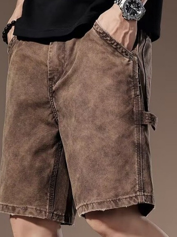 Denim kratke hlače s tie-dye uzorkom, visokim pojasom, zatvaračem, cargo džepovi, ravni kroj
