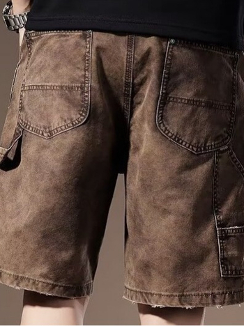 Denim kratke hlače s tie-dye uzorkom, visokim pojasom, zatvaračem, cargo džepovi, ravni kroj