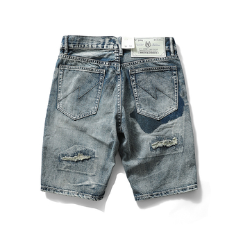 Denim rövidnadrág patch díszítéssel, japán retro stílus, egyenes szabás, középső derekú, 100% pamut